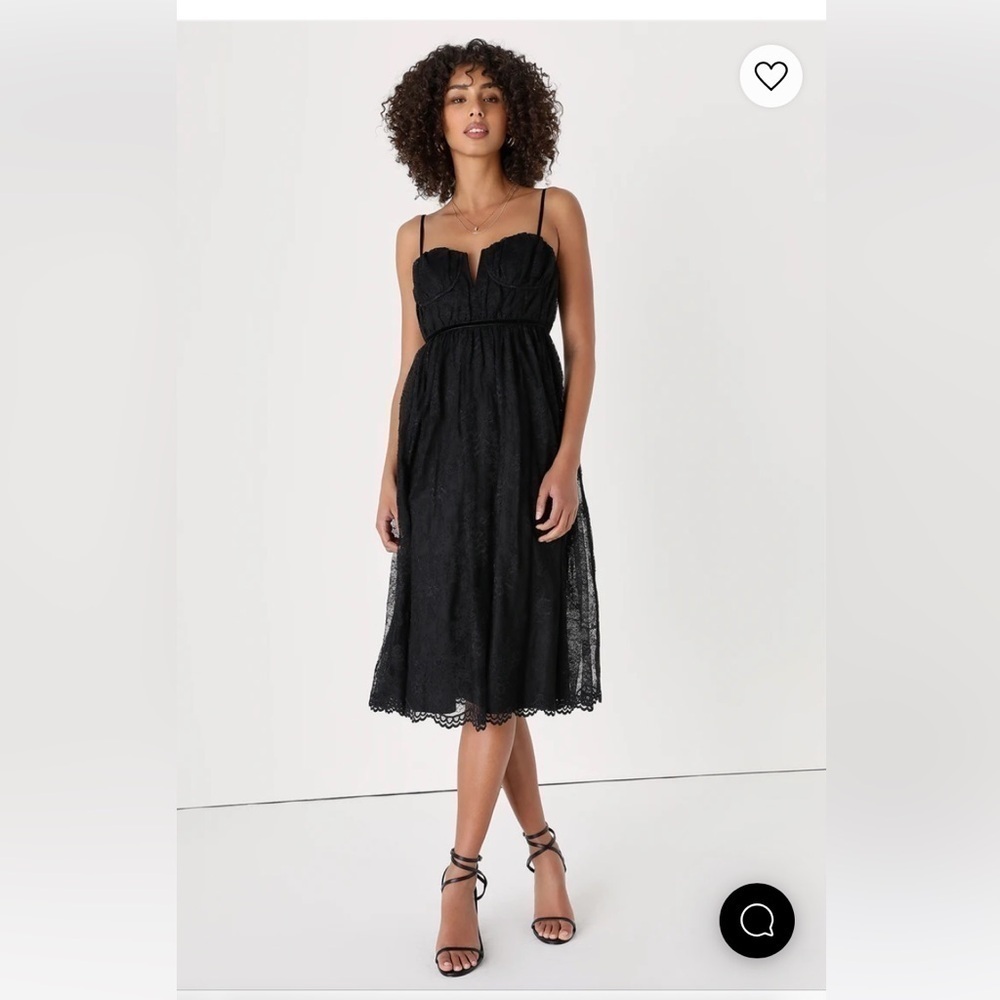 Lulus NWT Dreamy Entrance Black Lace Bustier Sleeveless Midi Dress LBD Large